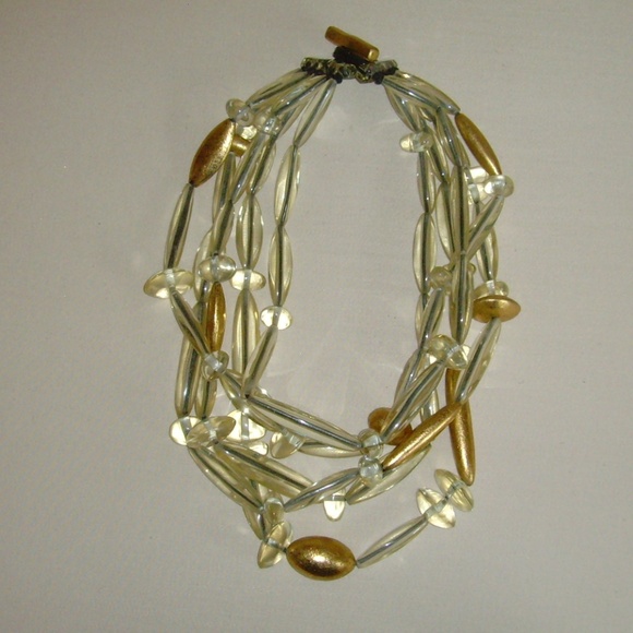 Gerda Lynggaard MONIES Clear Lucite and Gold Leaf Multi-Strand Necklace - Picture 5 of 12